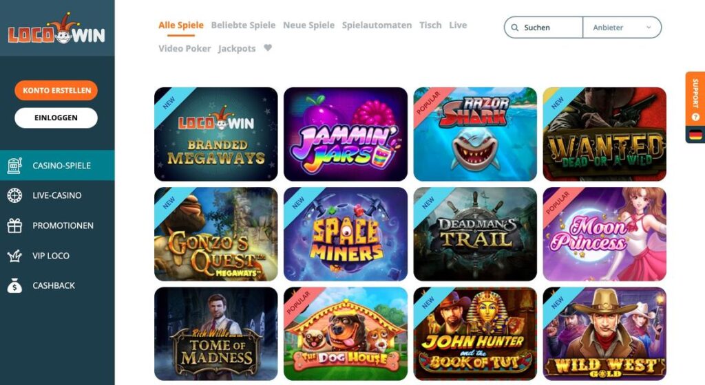 Spielauswahl im Locowin Casino